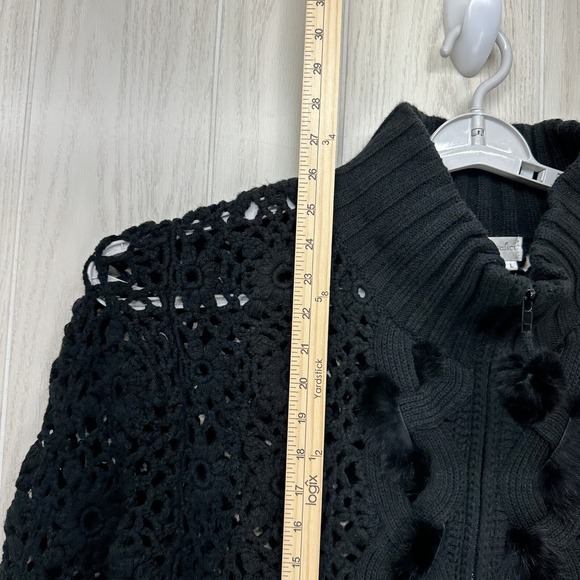 Great Cavalier by St Paul Cardigan Women Large Black Crochet Full Zip Fur Detail - Picture 10 of 11